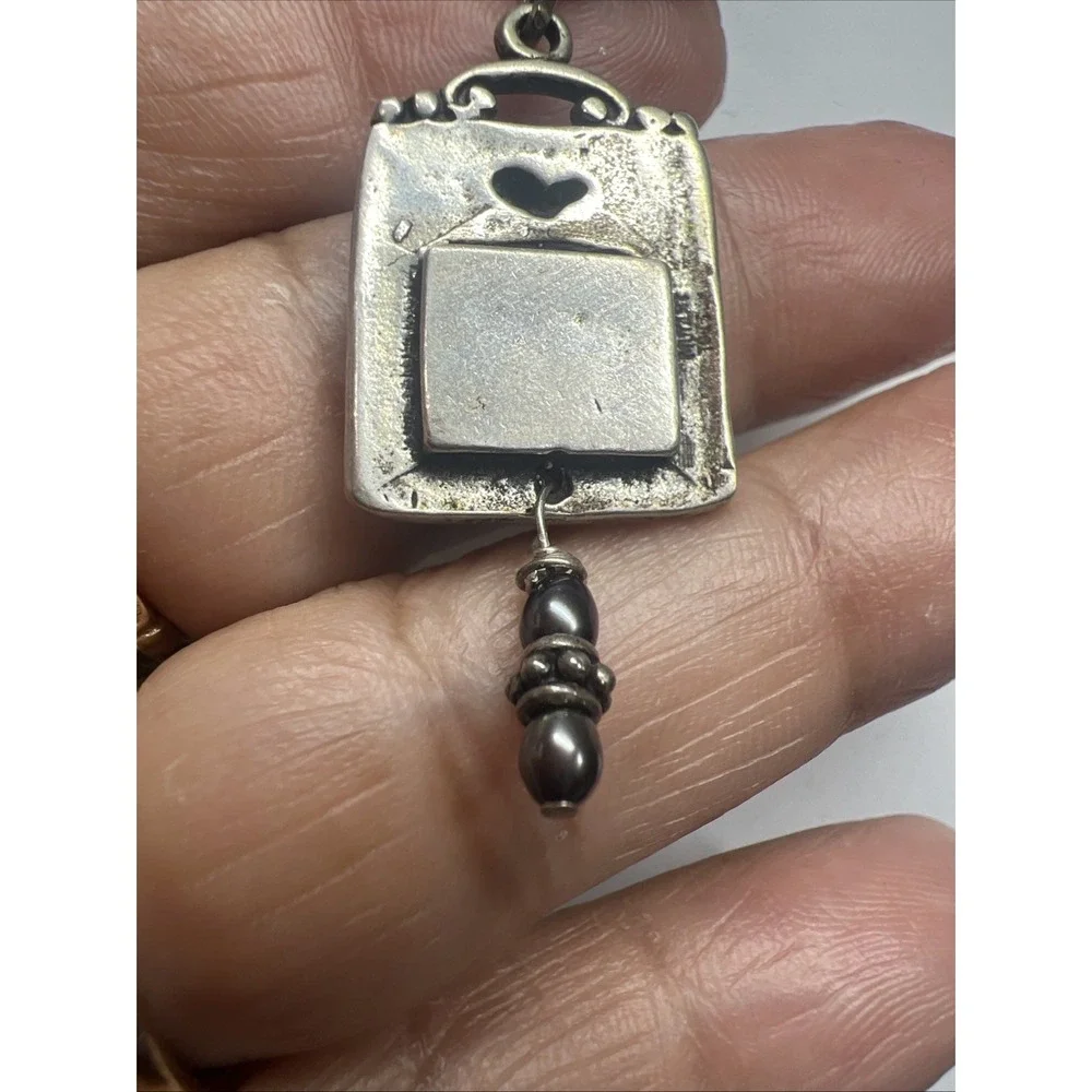 925 Sterling Silver Gray Brown Pearl Photo Pendant Necklace 16.2g